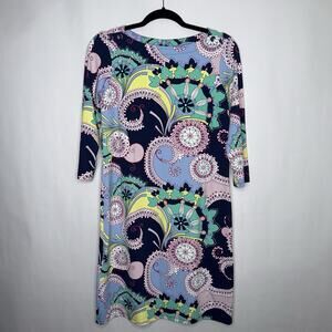 Talbots Women’s Jersey Knit Spiral Paisley Print Dress 3/4 Sleeve Size Petite M
